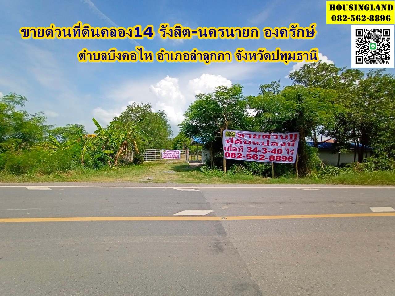 ขายด่วน ที่ดิน คลอง 14 รังสิต-นครนายก องครักษ์  ตำบลบึงคอไห อำเภอลำลูกกา จังหวัดปทุมธานี  
